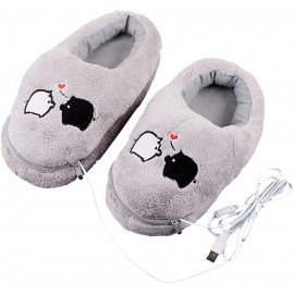 Un par de zapatillas de calefacción eléctrica USB zapatos de felpa calefactables cerditos grises y lindos para pies alivio frío de invierno - ONUM1PXU