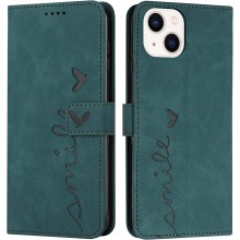 A prueba de golpes de cuero PU Flip teléfono caso ranuras magnético Kickstand cartera cubierta protectora con soporte de tarjeta patrón de amor para iPhone 13 14 6.1 pulgadas-verde - DANH1FE3
