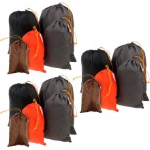 Easnea Paquete de 15 bolsas de compresión de nailon livianas impermeables para acampar al aire libre pequeño saco de dormir negro con cordón 5 tamaños - NYHVGEST