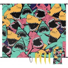 Manta colorida de playa de tiburón marino con estacas para viajes camping senderismo 59 x 68 pulgadas - BPQXMMMS