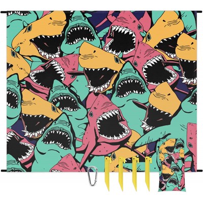 Manta colorida de playa de tiburón marino con estacas para viajes camping senderismo 59 x 68 pulgadas - BPQXMMMS