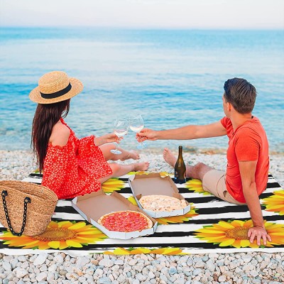 Manta de playa a rayas de girasol amarillo impermeable a prueba de arena manta de picnic al aire libre con estacas para viajes camping senderismo 59 x 68 pulgadas - PAUO0T7F