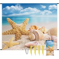 Manta de playa con conchas de mar impermeable a prueba de arena manta de picnic al aire libre con estacas para viajes camping senderismo 59 x 68 pulgadas - ZFLFP0A4