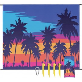 Manta de playa con palmeras de acuarela puesta de sol playa impermeable a prueba de arena manta de picnic al aire libre con estacas para viajes camping senderismo 59 x 68 pulgadas - UJAOG40T