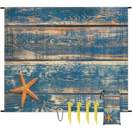 Manta de playa de madera vintage con estrellas de mar de mar impermeable a prueba de arena manta de picnic al aire libre con estacas para viajes camping senderismo 59 x 68 pulgadas - FNXERESK
