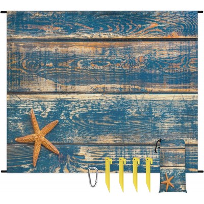 Manta de playa de madera vintage con estrellas de mar de mar impermeable a prueba de arena manta de picnic al aire libre con estacas para viajes camping senderismo 59 x 68 pulgadas - FNXERESK
