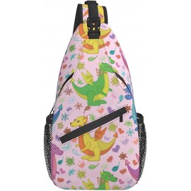 Unique Chest Bag Gym Sack Fashion Sling Shoulder Backpack Outdoor Sports Daypack Multicolored Dinosaurs Pink Multipurpose Adjustable School Bag Small Camera Case for Daily Use - LZQHNYEA