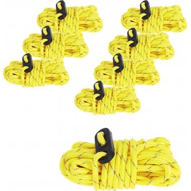 Cuerda para tienda de campaña de 4 mm de diámetro 380 cm de largo con tensor de tres agujeros para camping color amarillo 8 unidades - UXSBP535